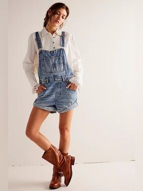 We The Free Ziggy Denim Shortalls Boho Festival Size Small